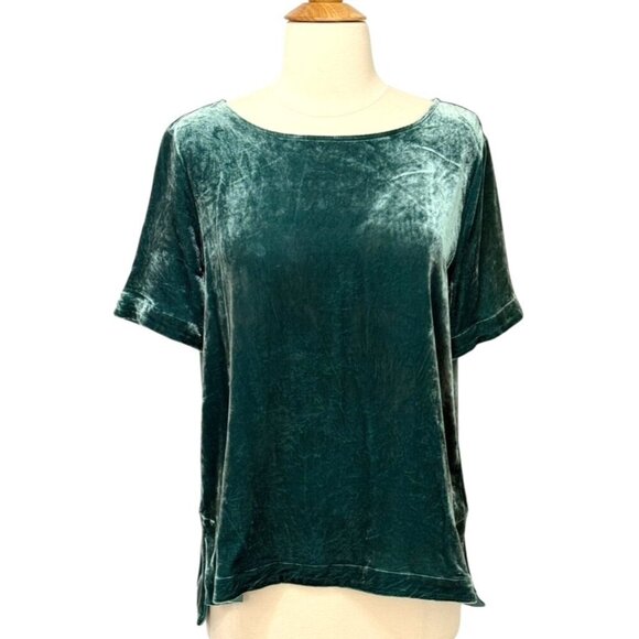 Sundance Short Sleeve Velvet Top Green Silk Blend Classic Versatile Boho Size PM - Picture 1 of 6